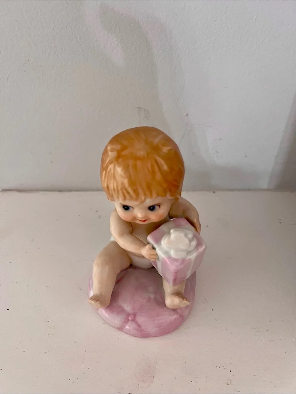 Pink Baby Figurine with Gift - Vintage Toma 5851